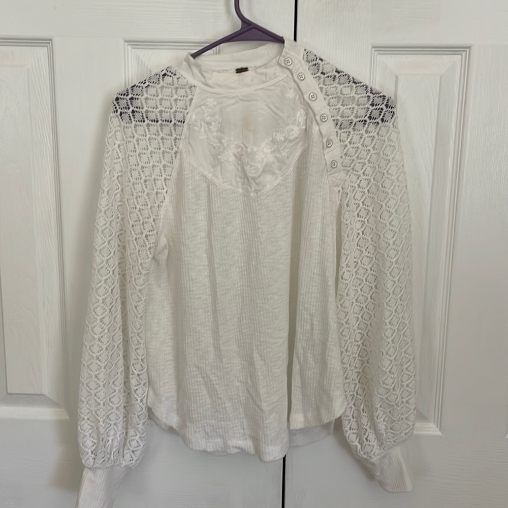 White high neck free people blouse